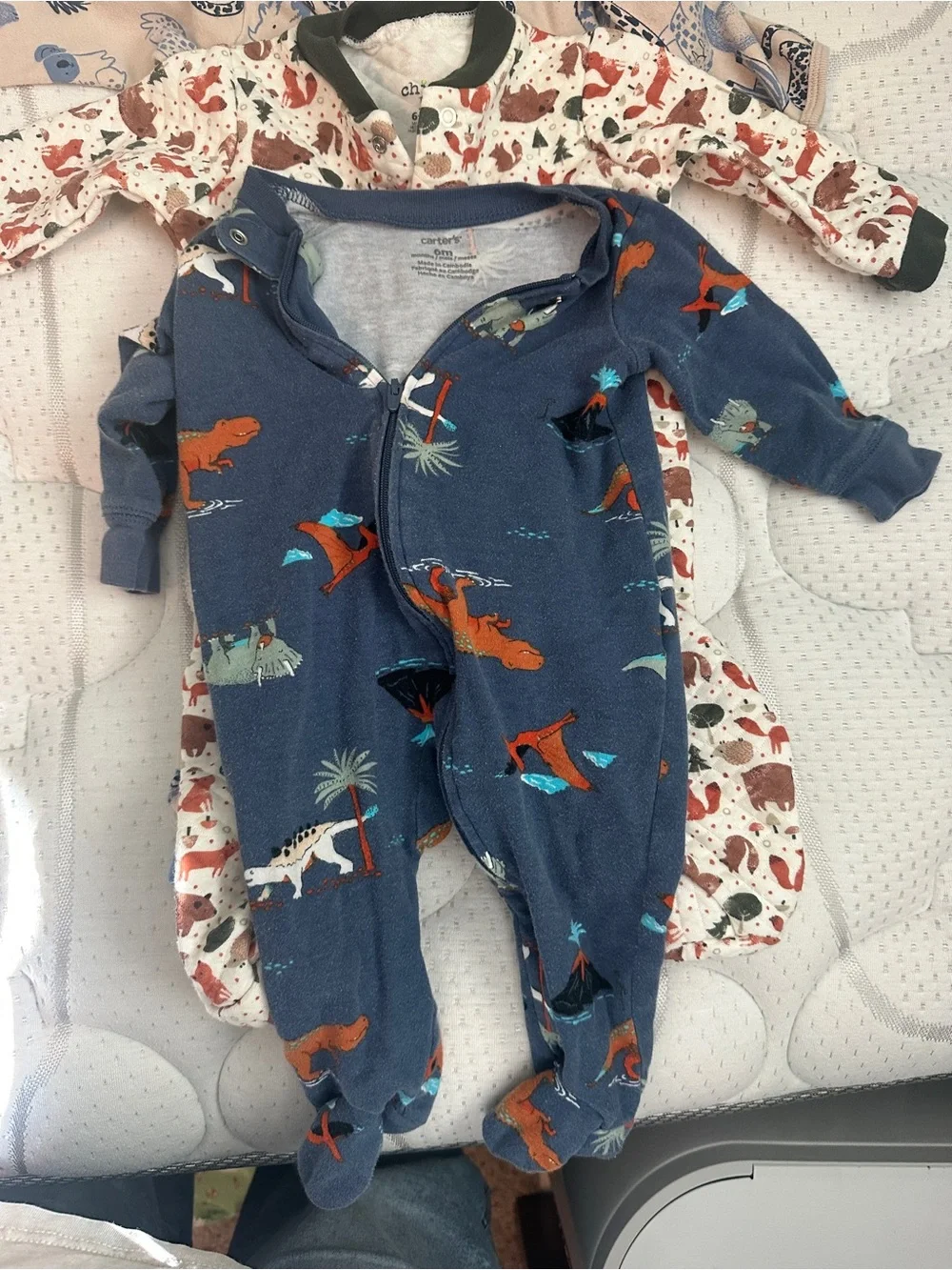Carter's Navy and Cream Dinosaur Zip Footie Set